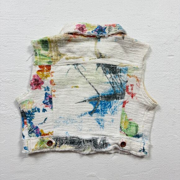 Stradivarius Abstract Floral Crop Vest Colorful Frayed, Fits Small - Picture 6 of 6
